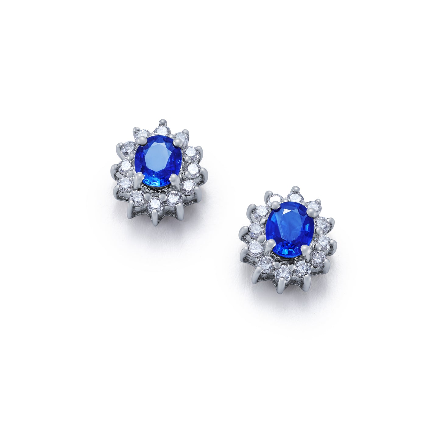Sapphire and Diamond Oval Cluster Stud Earrings