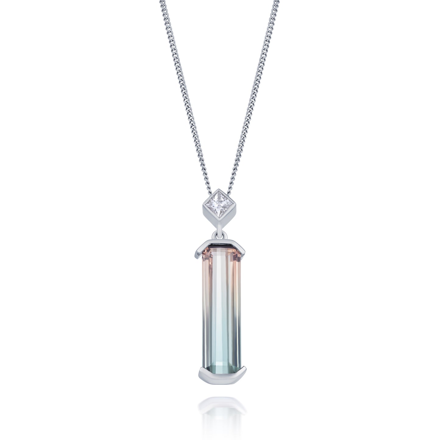 Diamond and Watermelon Tourmaline Pendant and Chain