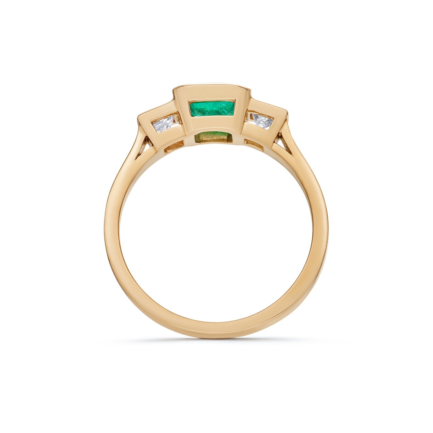 Emerald and Diamond Bezel Set Three Stone