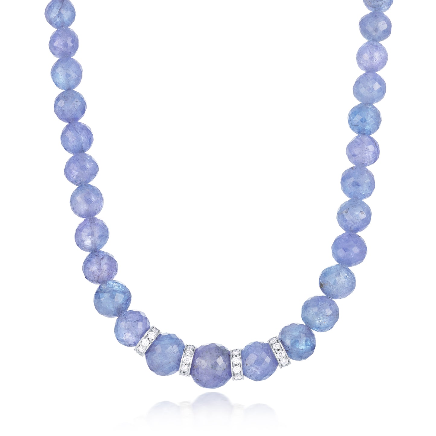 Graduated Tanzanite Bead and 18ct White Gold Diamond Set Rondels