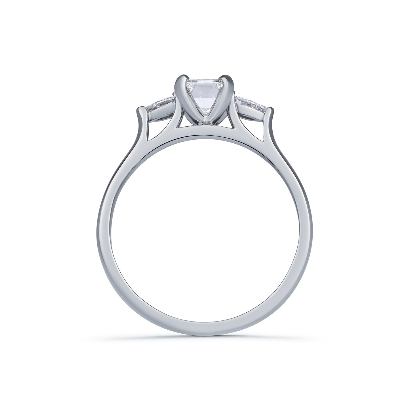 Diamond Emerald Cut and Pear Shape Three Stone Ring 0.86ct
