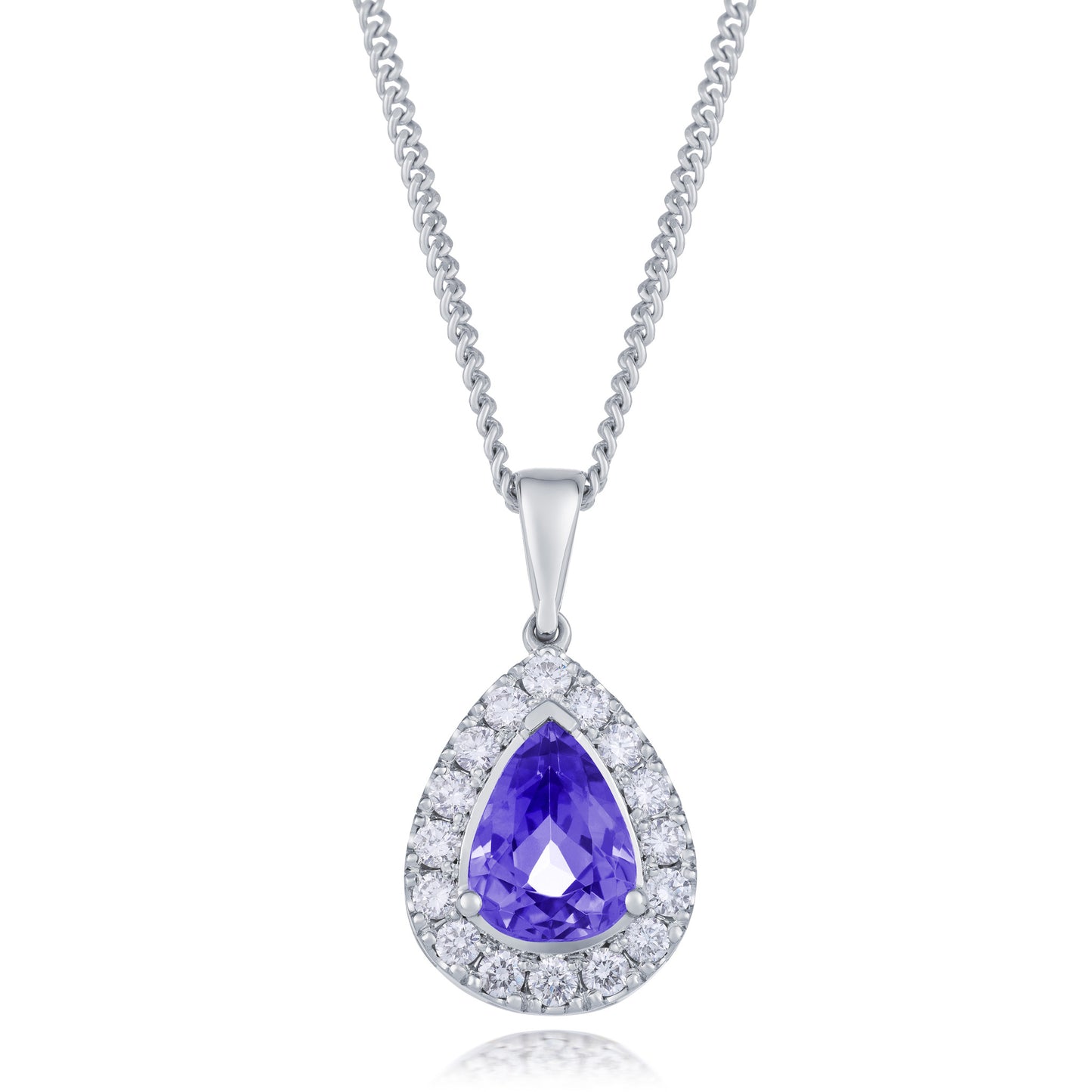 Tanzanite and Diamond Pear Shape Cluster Pendant and Chain