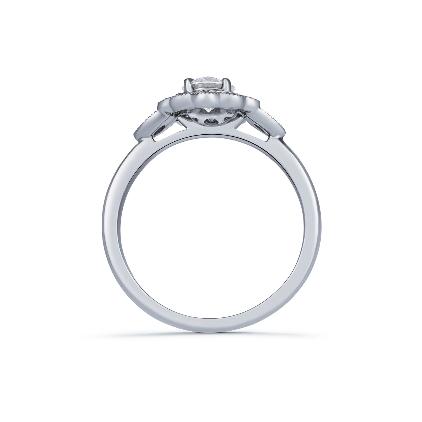 Diamond Cluster Ring with Petal Shape Shoulders 0.85ct