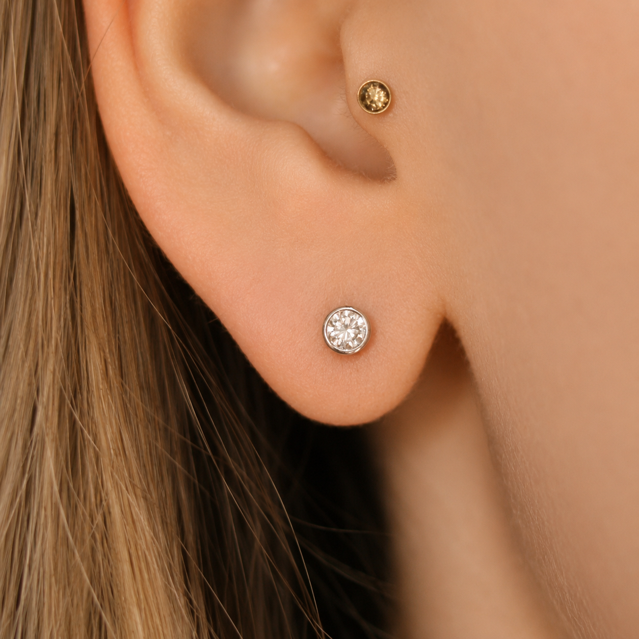 Diamond Single Stone Bezel Set Stud Earrings 0.31ct