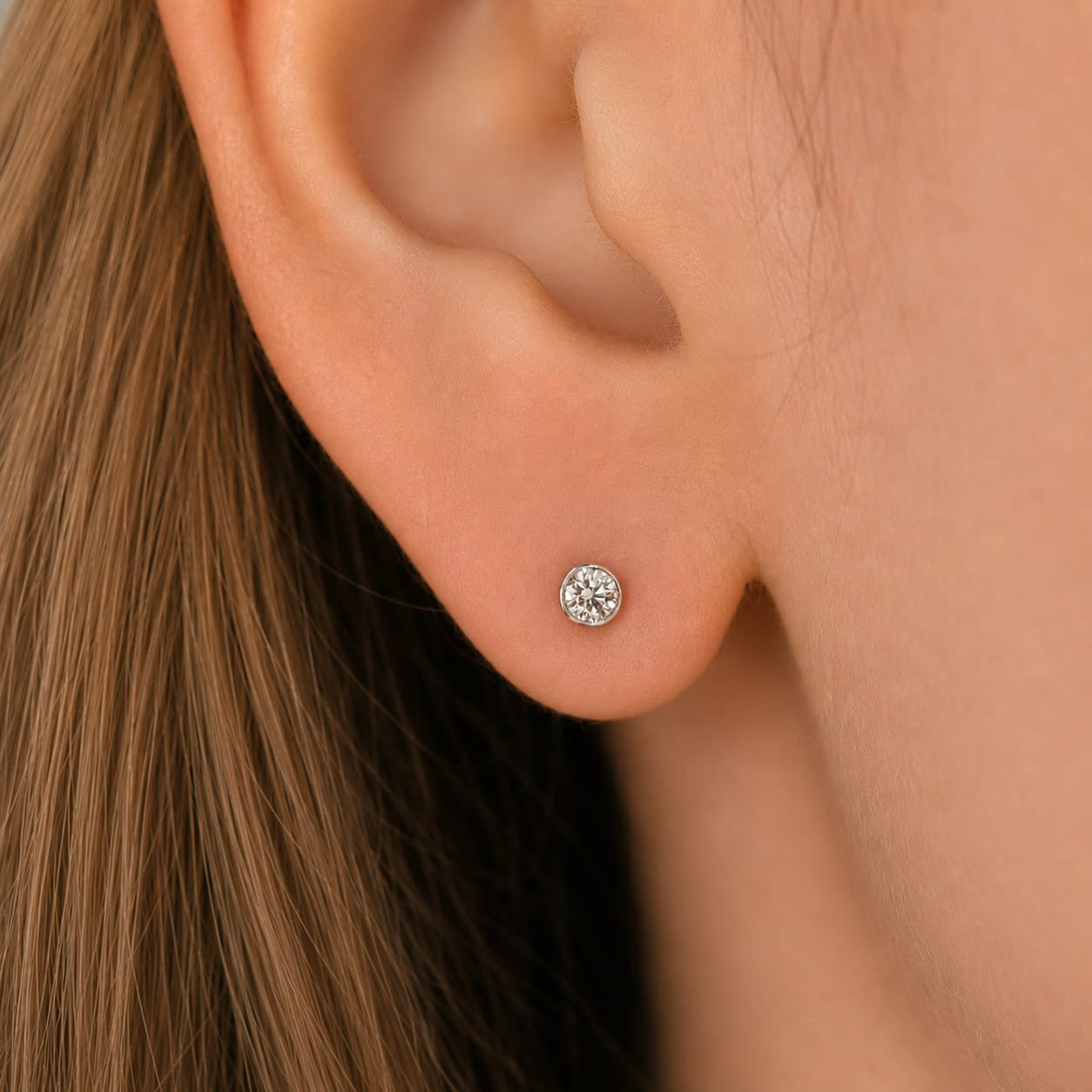 Diamond Round Brilliant Bezel Set Stud Earrings 0.44ct