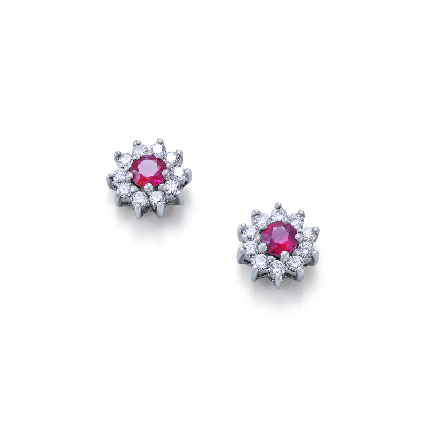 Ruby and Diamond Cluster Stud Earrings