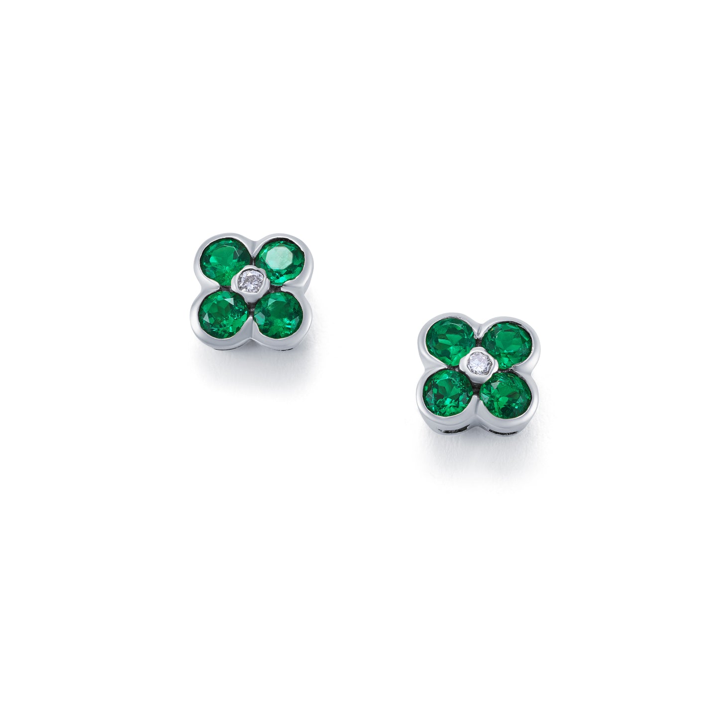 Emerald & Diamond Cluster Stud Earrings