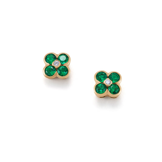 Emerald & Diamond Cluster Stud Earrings