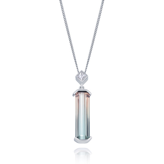 Diamond and Watermelon Tourmaline Pendant and Chain