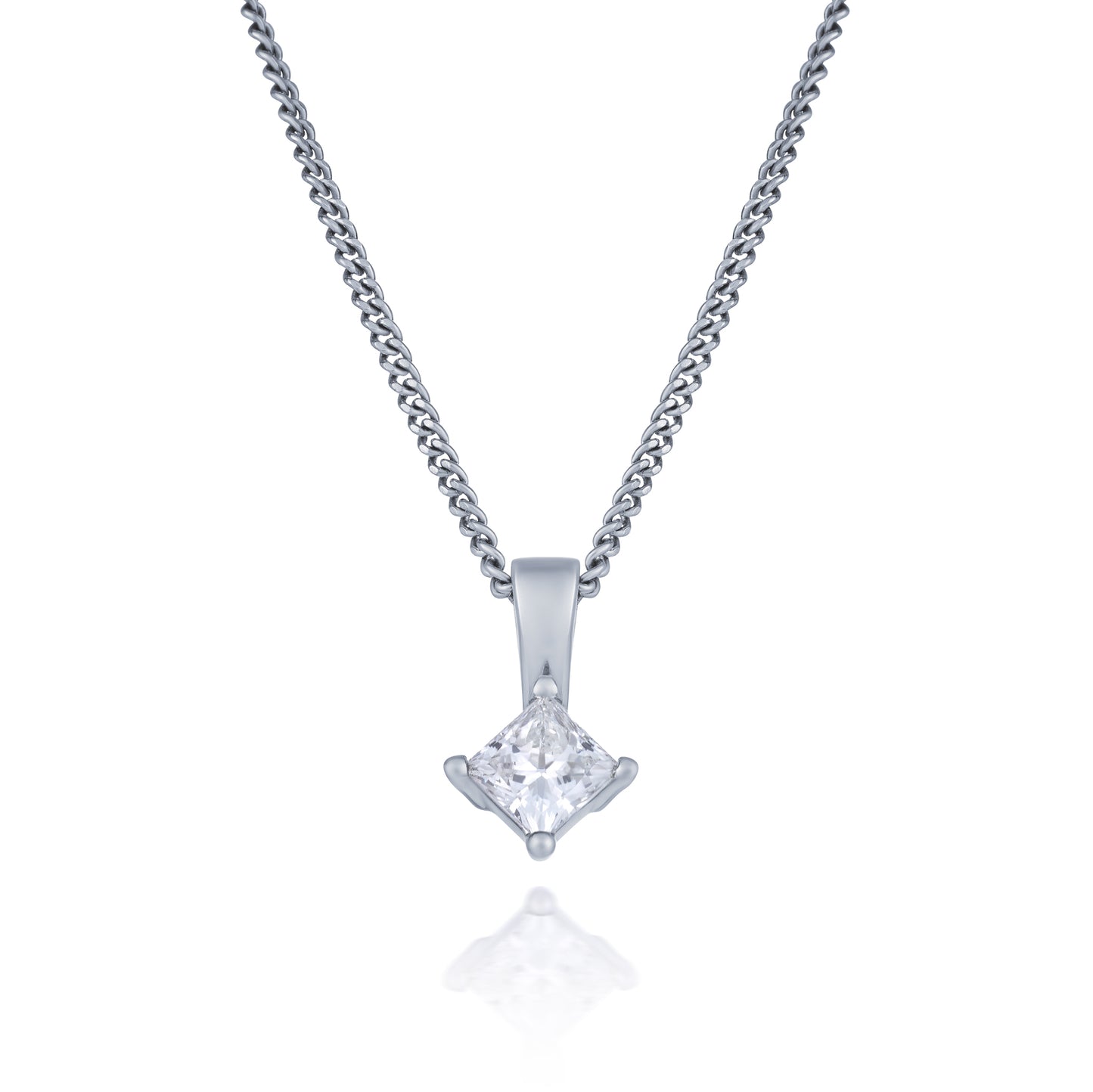 Diamond Princess Cut Claw Set Pendant and Chain 0.26ct
