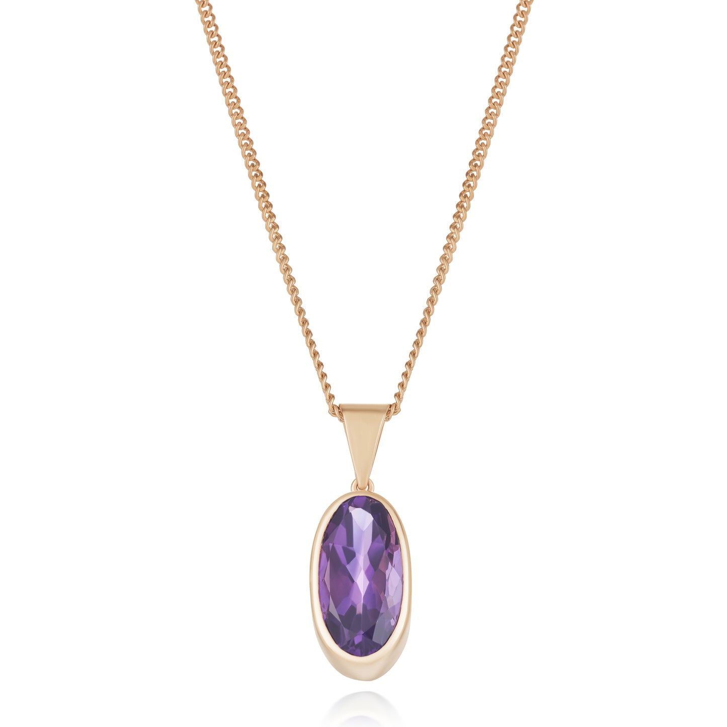 9ct Gold Oval Amethyst Pendant and Chain