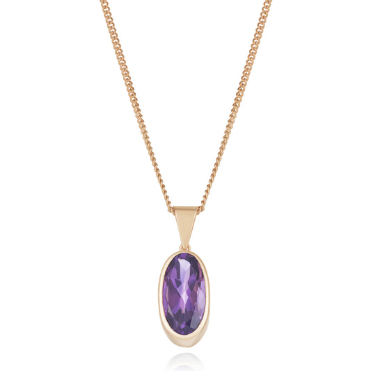 9ct Gold Oval Amethyst Pendant and Chain