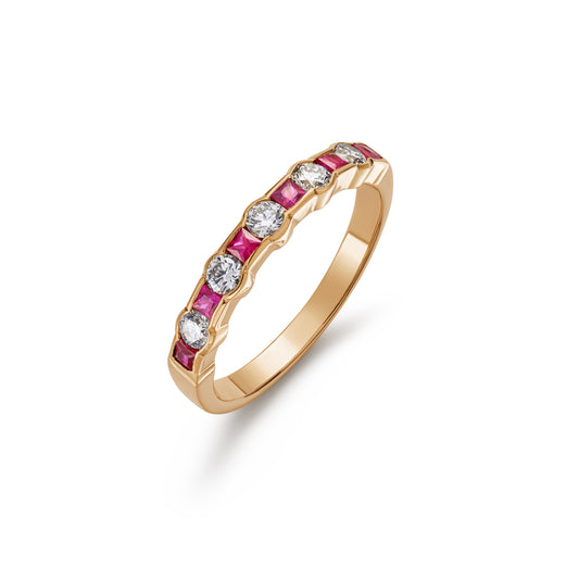 Round Diamond and Square Ruby Channel Set Half Eternity Ring