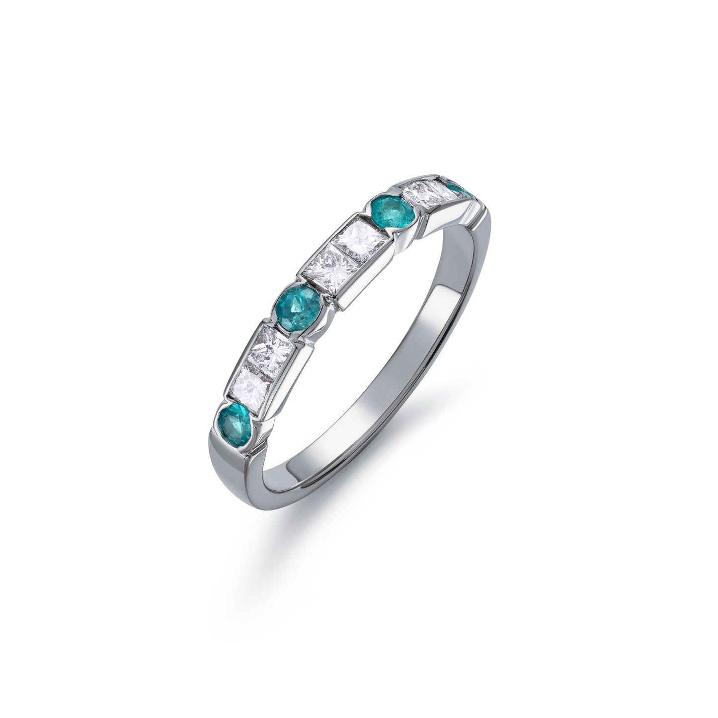 Paraiba Tourmaline and Diamond Half Eternity Ring