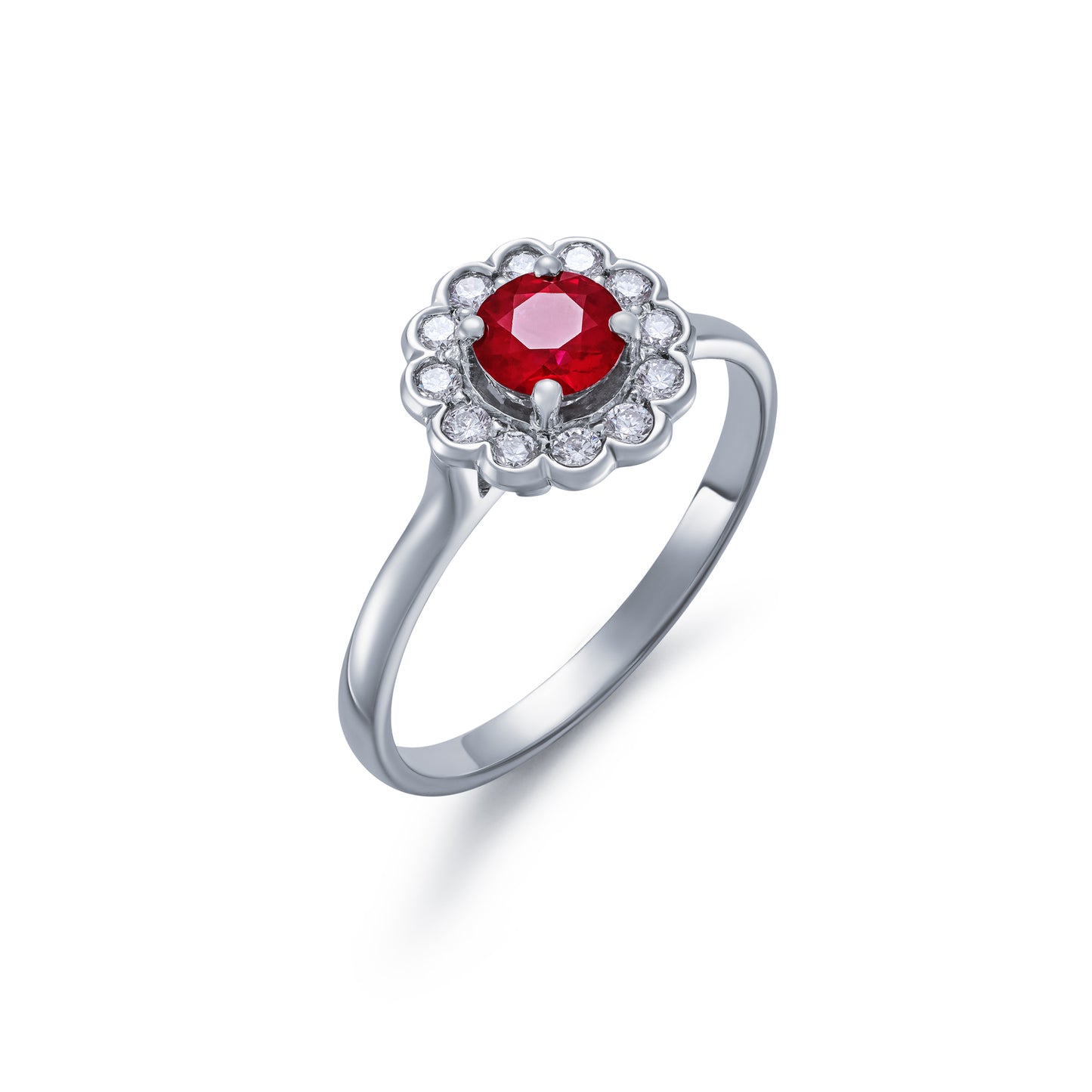 Ruby and Diamond Round Cluster Ring
