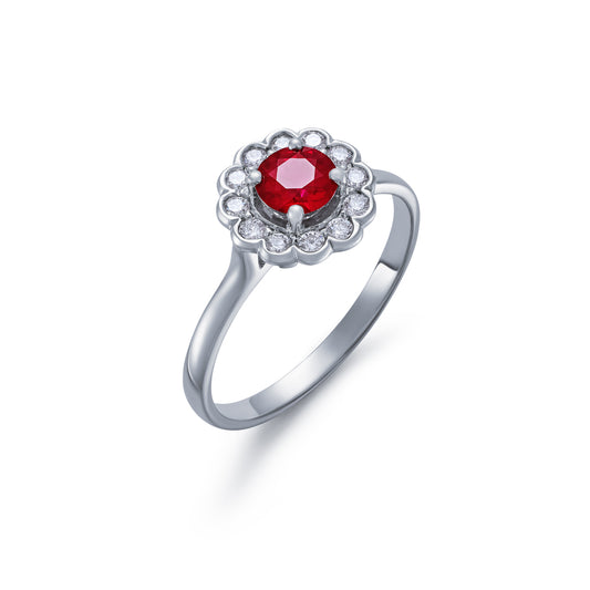 Ruby and Diamond Round Cluster Ring
