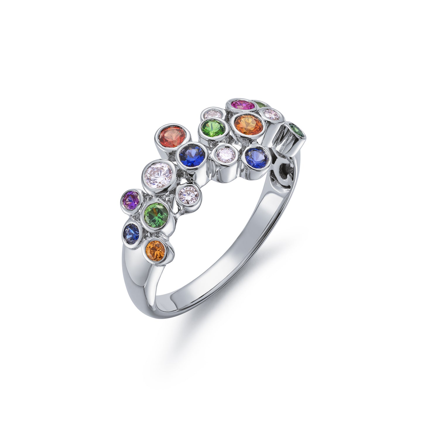 Rainbow Sapphire and Diamond Scatter Design Ring