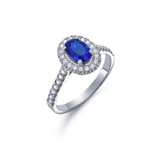 Sapphire Diamond Oval Cluster Ring