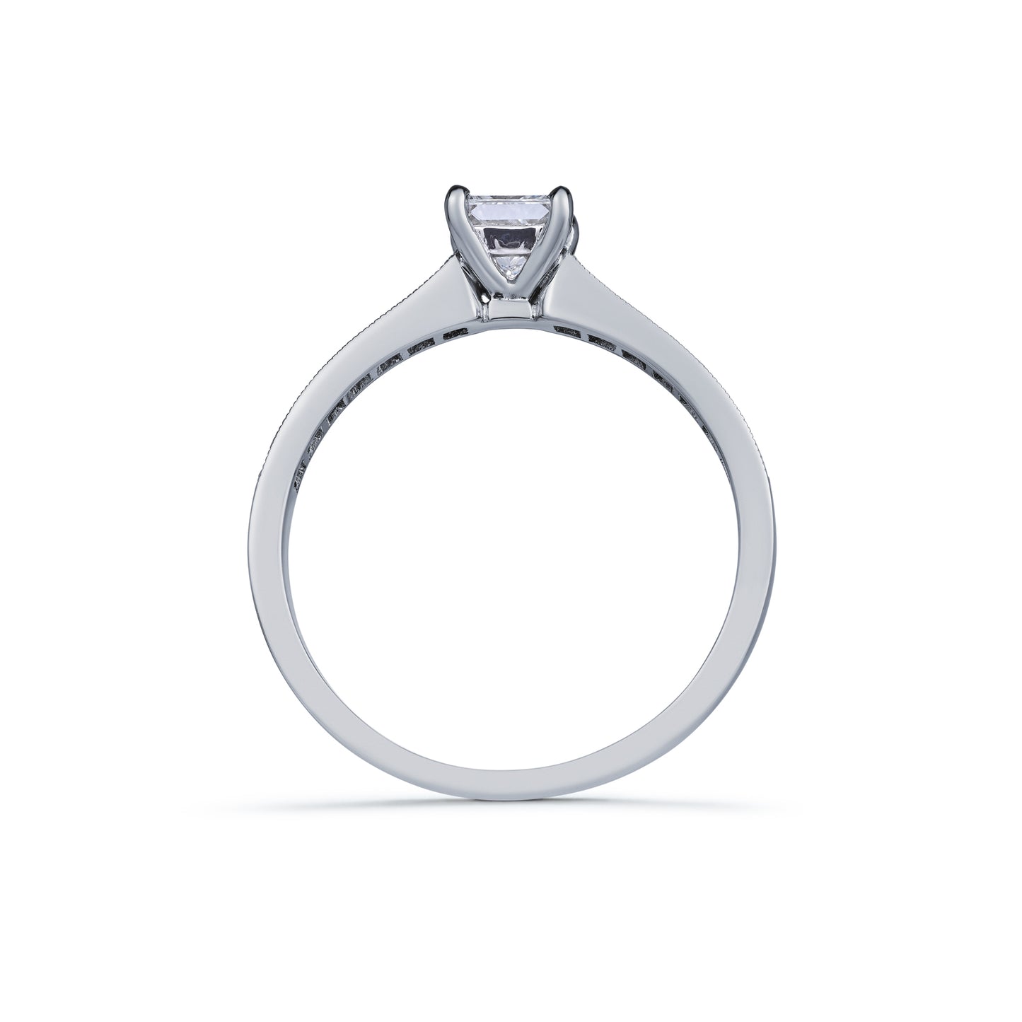 Platinum and Diamond Princess Cut Claw Set Ring with with Diamond Shoulders 0.57ct