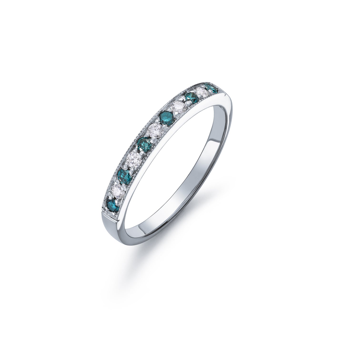 Enhanced Blue and White Diamond Eleven Stone Grain Set Half Eternity Ring 0.24ct