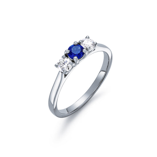 Sapphire and Diamond Claw Set Three Stone