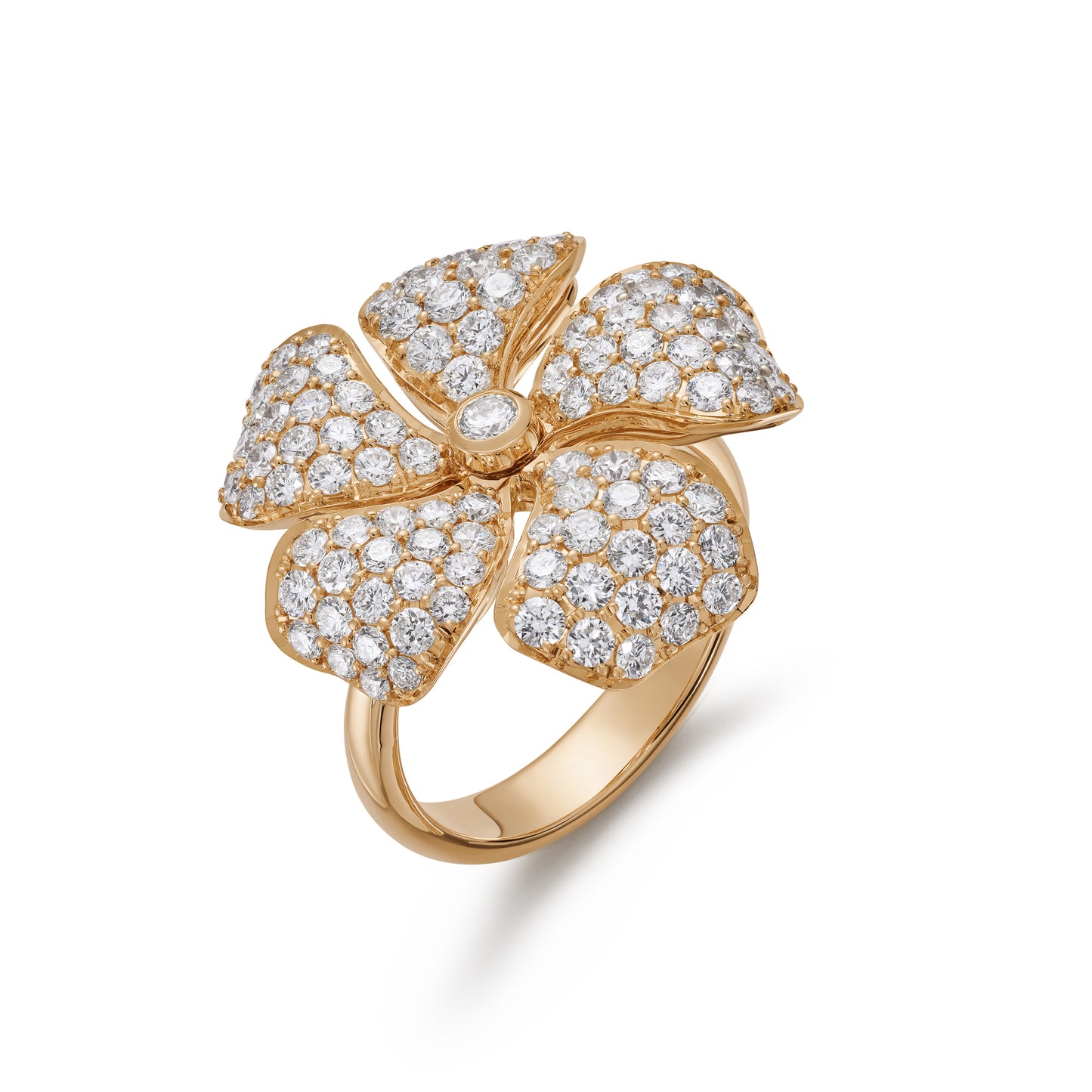 18ct gold pave set diamond flower cocktail ring 2.40ct