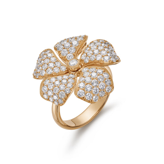 18ct gold pave set diamond flower cocktail ring 2.40ct