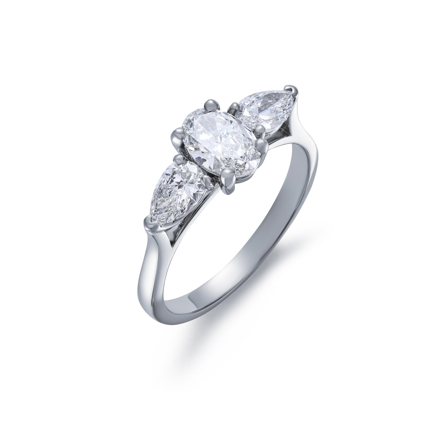 Platinum Oval and Pear Diamond Three Stone Ring 1.31ct