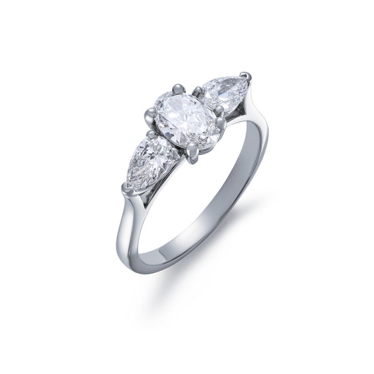 Platinum Oval and Pear Diamond Three Stone Ring 1.31ct