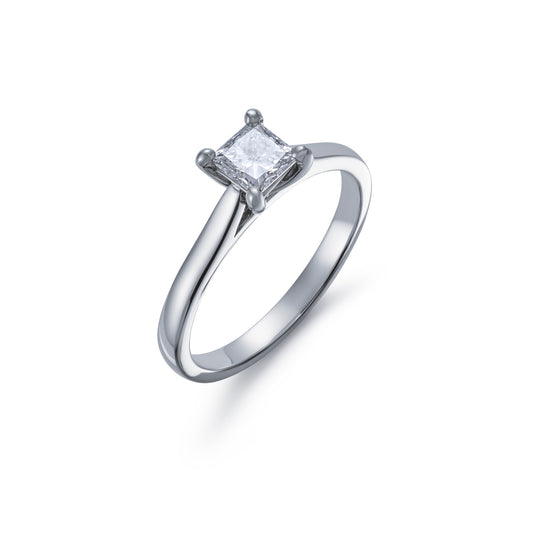 Claw Set Solitaire Princess Cut 0.50ct Diamond Ring