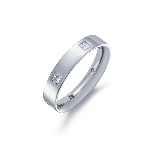 Platinum Wedding Band Flush Set with Six Princess Cut Diamonds 0.41ct