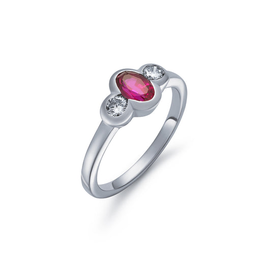 Ruby and Diamond Demi Bezel Three Stone