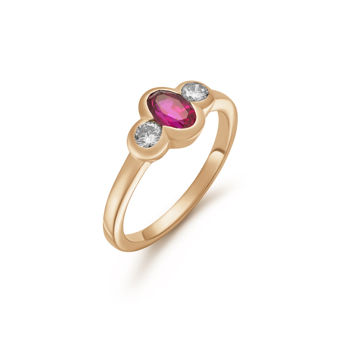 Ruby and Diamond Demi Bezel Three Stone