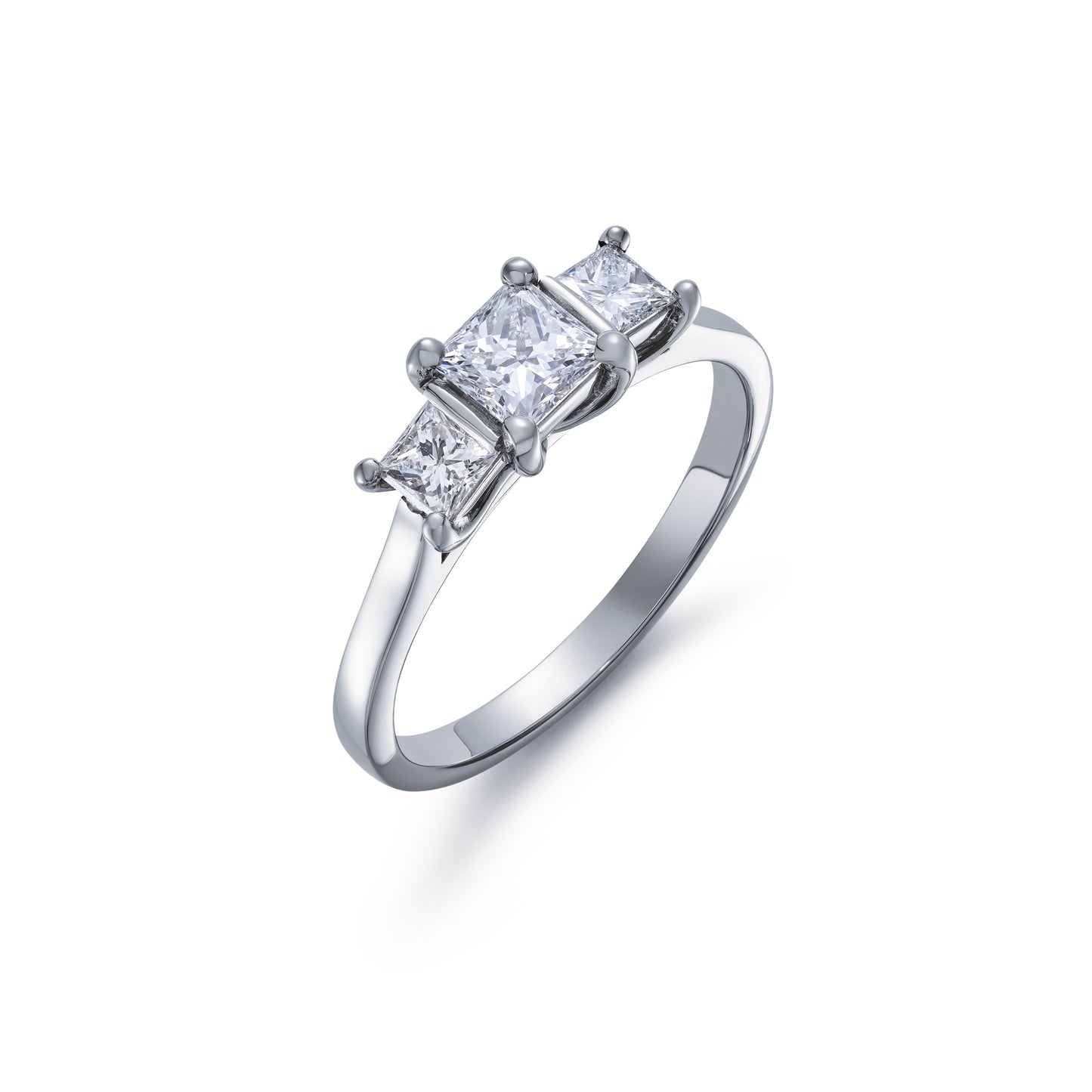 Three Stone Princess Cut Claw Set Ring