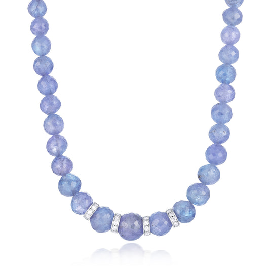 Graduated Tanzanite Bead and 18ct White Gold Diamond Set Rondels