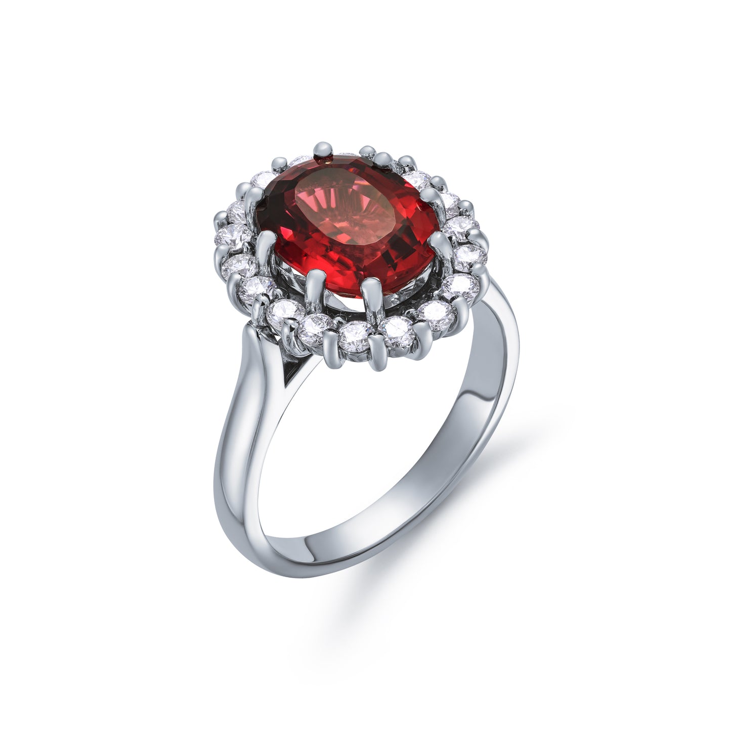 Red Tourmaline and Diamond Cluster Ring