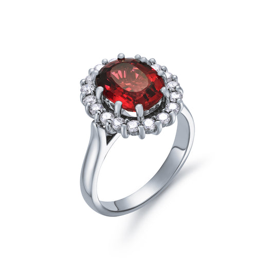 Red Tourmaline and Diamond Cluster Ring