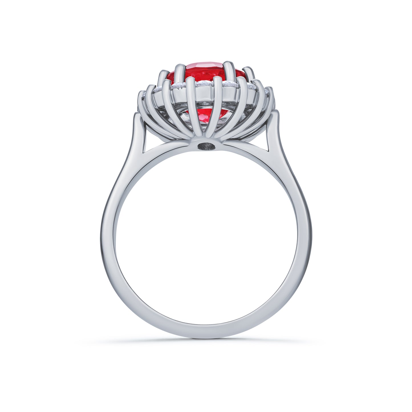 Red Tourmaline and Diamond Cluster Ring