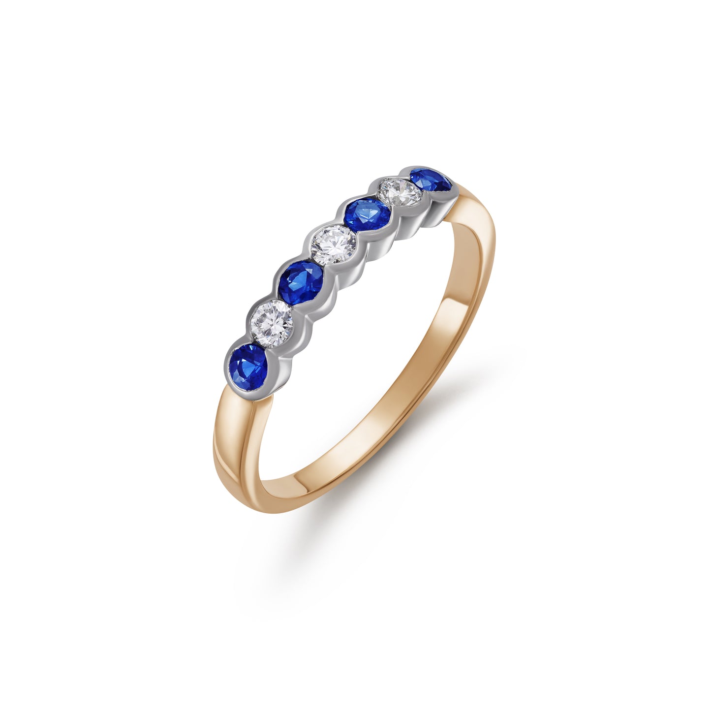 Sapphire and Diamond Seven Stone Demi Bezel Ring