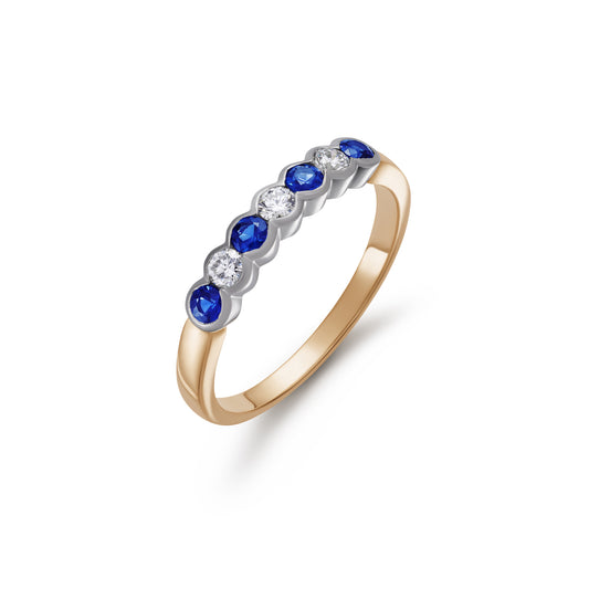 Sapphire and Diamond Seven Stone Demi Bezel Ring