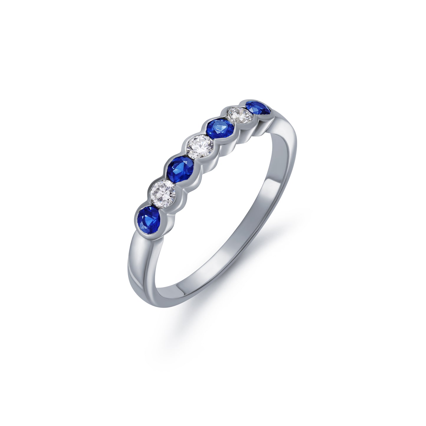 Sapphire and Diamond Seven Stone Demi Bezel Ring