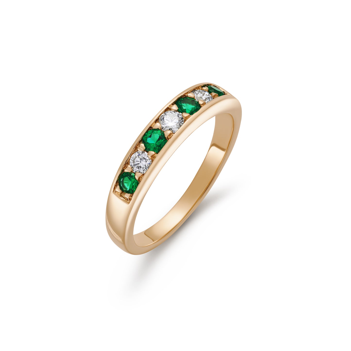 Emerald and Diamond Seven Stone Grain Set Half Eternity Ring