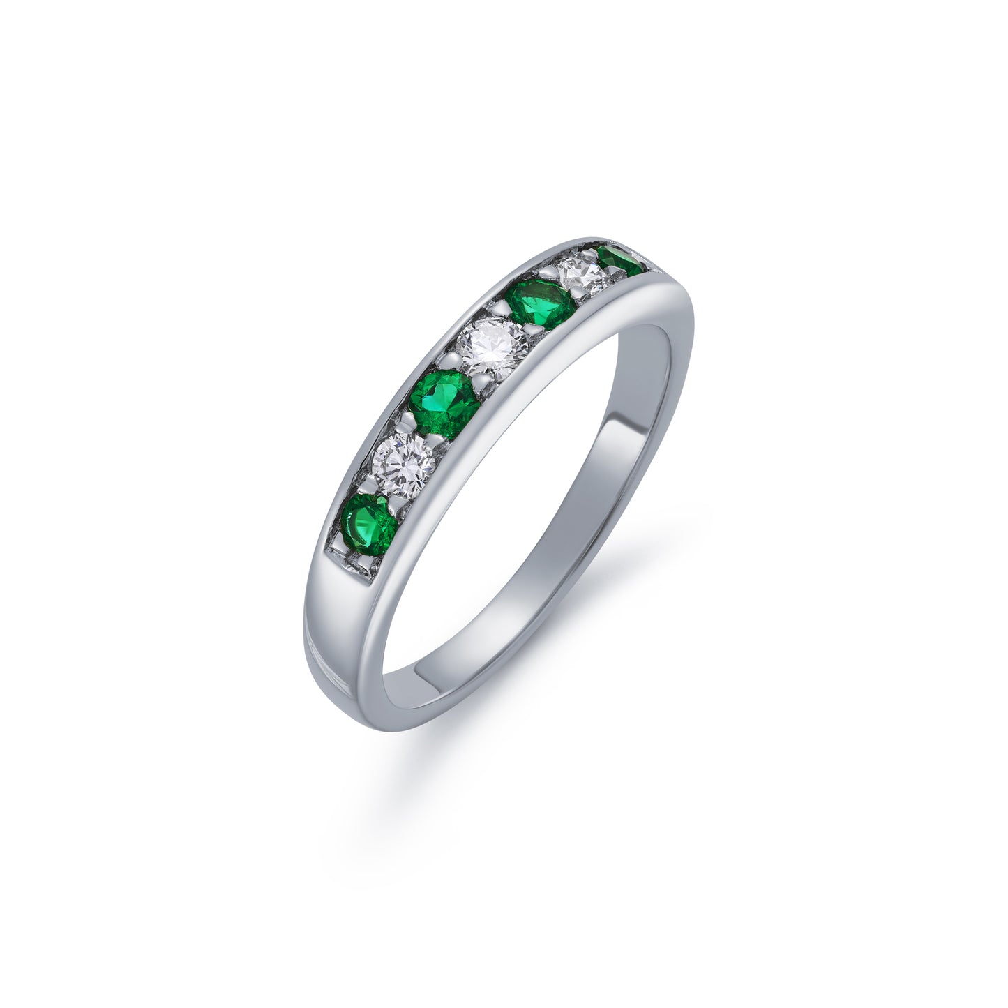 Emerald and Diamond Seven Stone Grain Set Half Eternity Ring