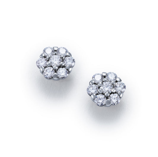 Diamond Floral Design Cluster Stud Earrings