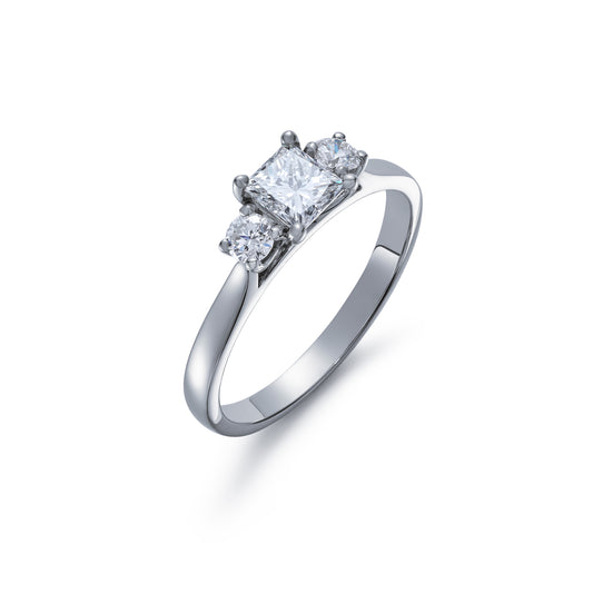 Diamond Princess and Round Three Stone Ring 0.78ct