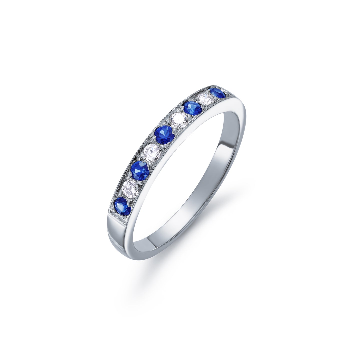 Sapphire and Diamond Nine Stone Grain Set Half Eternity Ring