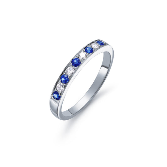 Sapphire and Diamond Nine Stone Grain Set Half Eternity Ring