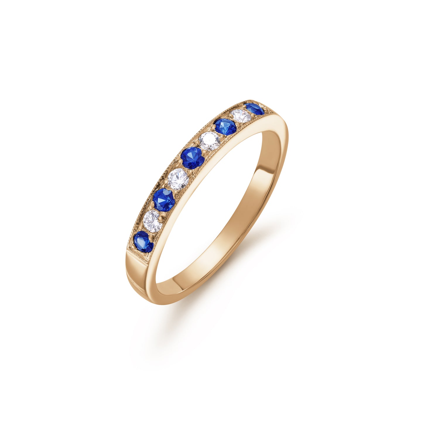 Sapphire and Diamond Nine Stone Grain Set Half Eternity Ring