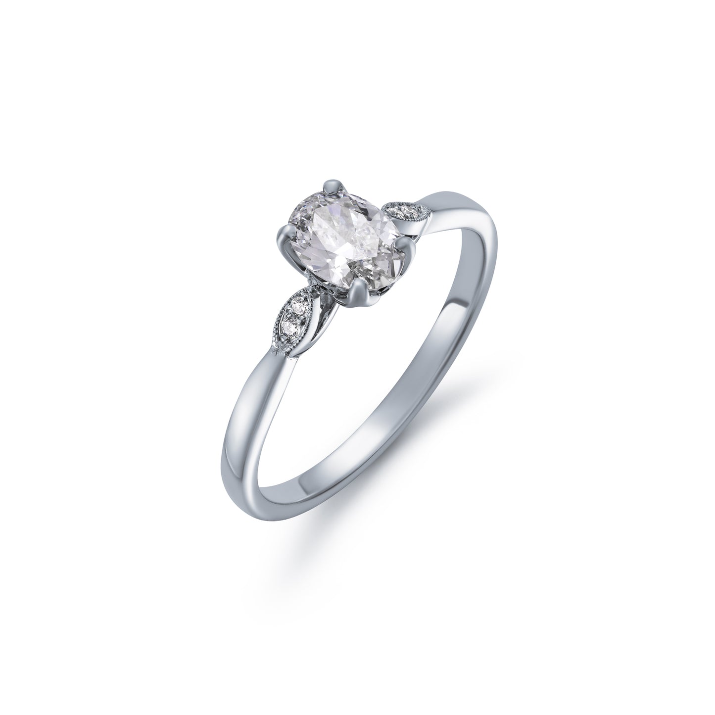 Diamond Solitaire Ring with Petal Design Shoulders 0.51ct