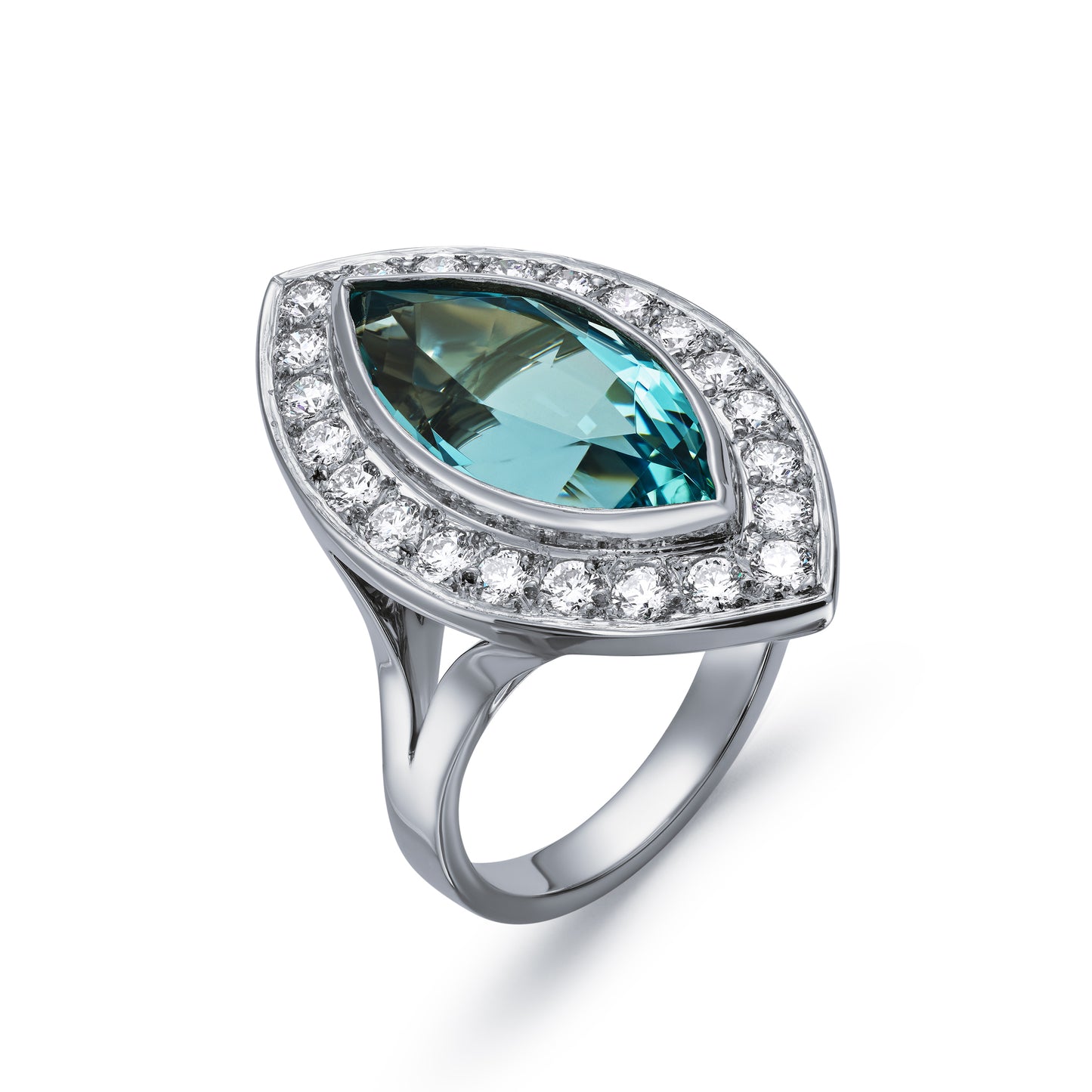 Marquise Aquamarine and Diamond Cluster